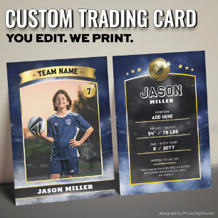 Custom Soccer Trading Card Blue Gold Stadium Telefonnummerkarte