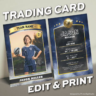 Custom Soccer Trading Card Blue Gold Stadium Telefonnummerkarte