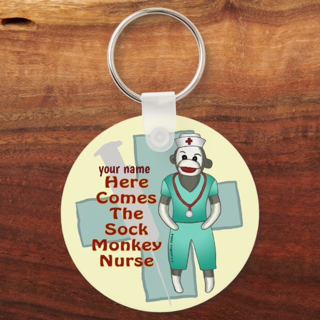 Custom Sock Monkey Nurse Schlüsselanhänger (Vorderseite)