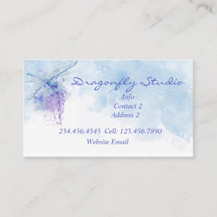 Custom Soft Watercolor Blue Dragonfly Business C Visitenkarte