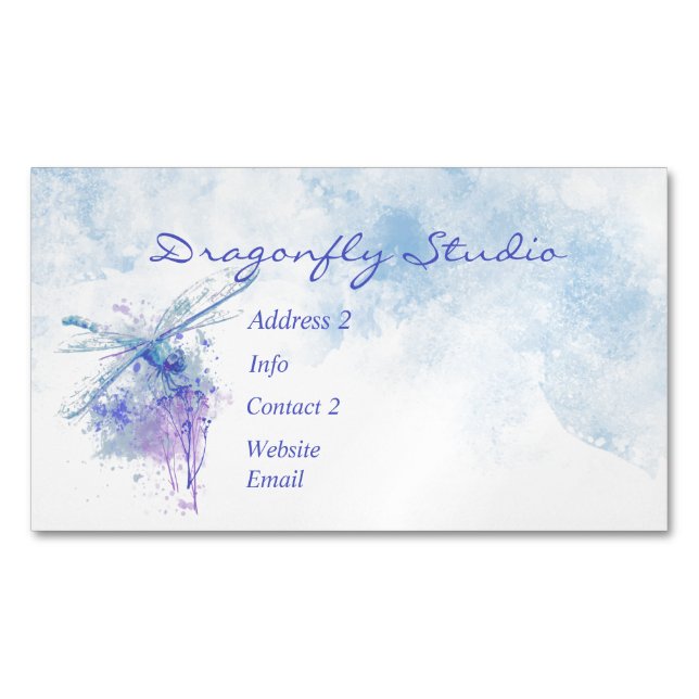 Custom Soft Watercolor Blue Dragonfly Business Ca Magnetische Visitenkarte (Vorderseite)
