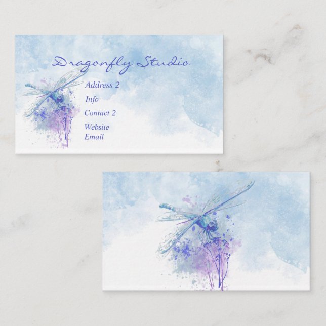 Custom Soft Watercolor Blue Dragonfly Visitenkarte (Vorne/Hinten)