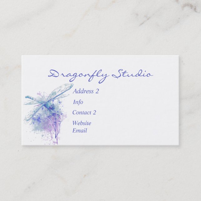 Custom Soft Watercolor Blue Dragonfly Visitenkarte (Vorderseite)