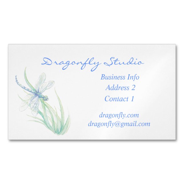 Custom Soft Watercolor Blue Green Dragonfly Busin Magnetische Visitenkarte (Vorderseite)