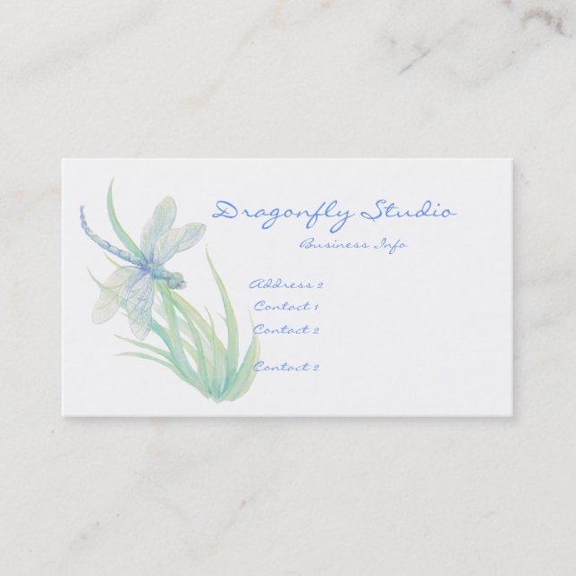 Custom Soft Watercolor Blue Green Dragonfly Visitenkarte (Vorderseite)