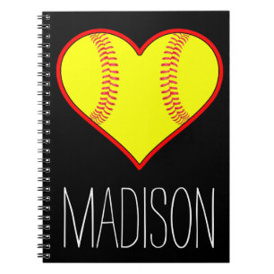 Custom Softball Heart Spiral Notebook Notizblock