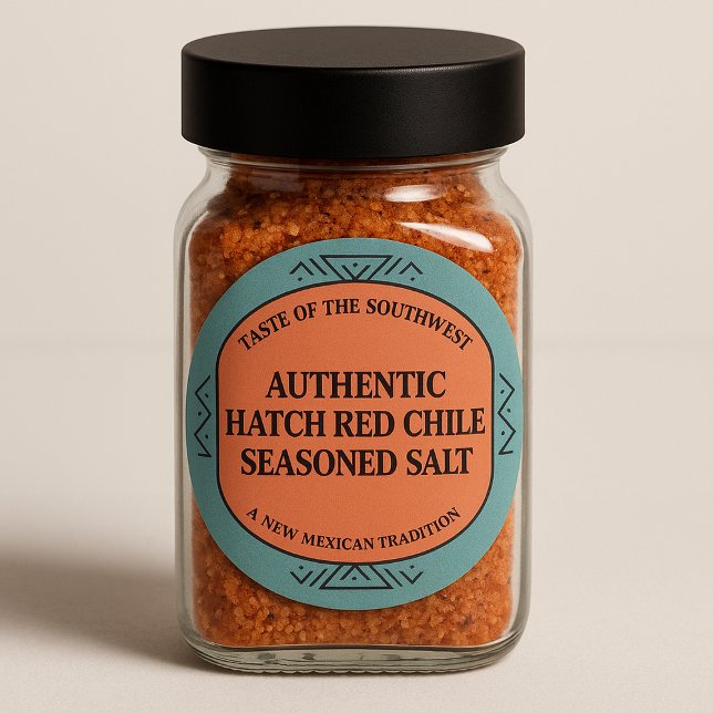 Custom Southwest Authentic Hatch Red Chile Spice Runder Aufkleber (southwestern spice jar labels, suggested use )