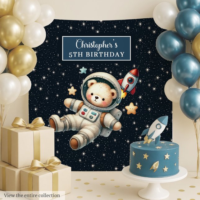 Custom Space Bar Party Tapestation für den Geburts Wandteppich (Custom Space Bear Party Tapestry for Birthday)