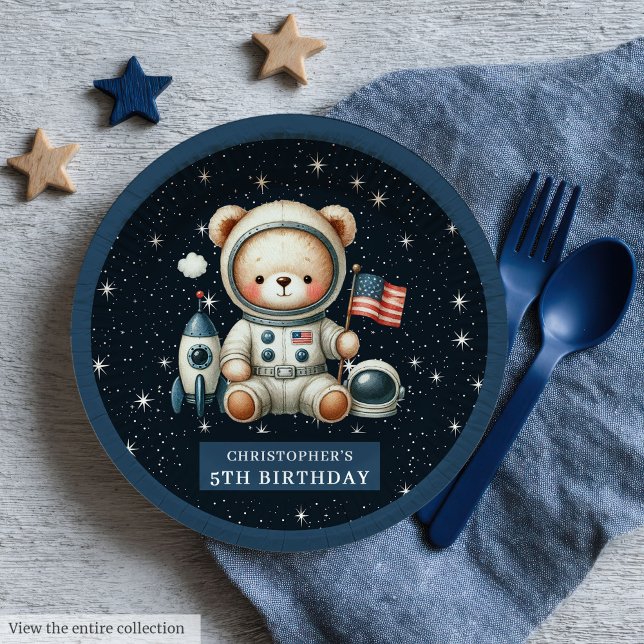 Custom Space Bärenplatine für Baby Boy Shower Pappteller (Custom Space Bear Plate for Baby Boy Shower)