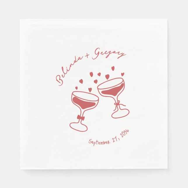 Custom Sparkling Cocktail Cheers Doodles Wedding Serviette (Vorderseite)
