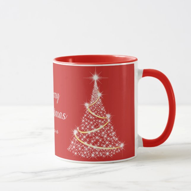 Custom Sparkling White Red Christmas Tree Holiday Tasse (Rechts)