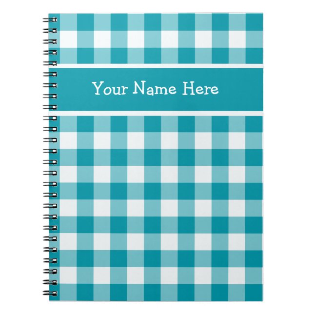 Custom Spiral Notebook, Aquamarin Karo Gingham Mus Notizblock (Vorderseite)
