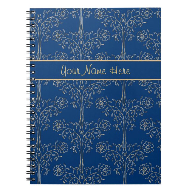 Custom Spiral Notebook, Blue, Gold-Effekt-Muster Notizblock (Vorderseite)