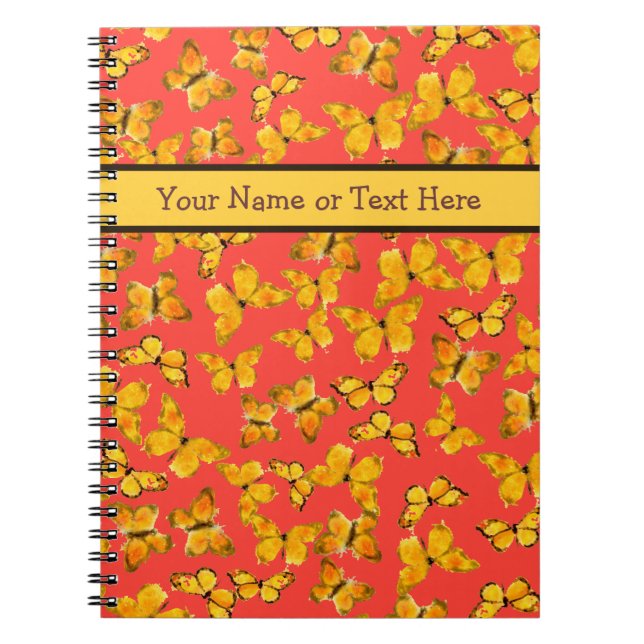 Custom Spiral Notebook, Golden Butterfels on Red Notizblock (Vorderseite)