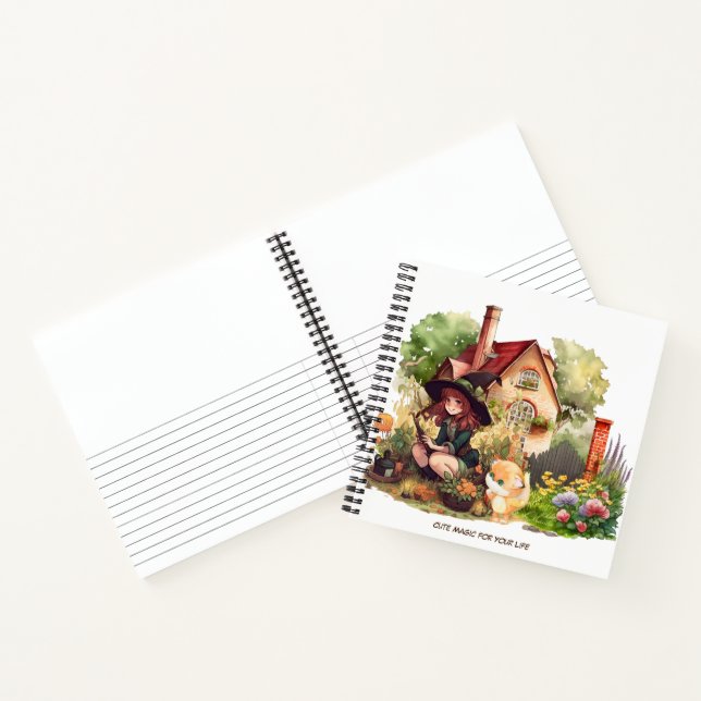 Custom Spiral Notebook | Niedliche Hexe und Fuchs Notizbuch (Innenseite)