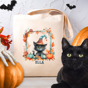 Custom Spooky Black Cat Hexenkürbis Halloween Tragetasche