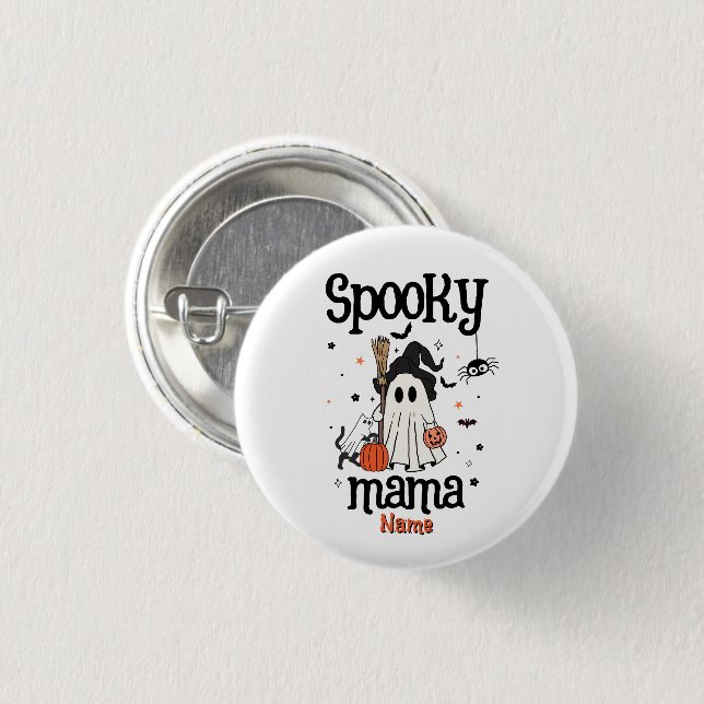 Custom Spooky Mama Halloween - Geist, Katze, Pumpk Button (Vorne & Hinten)