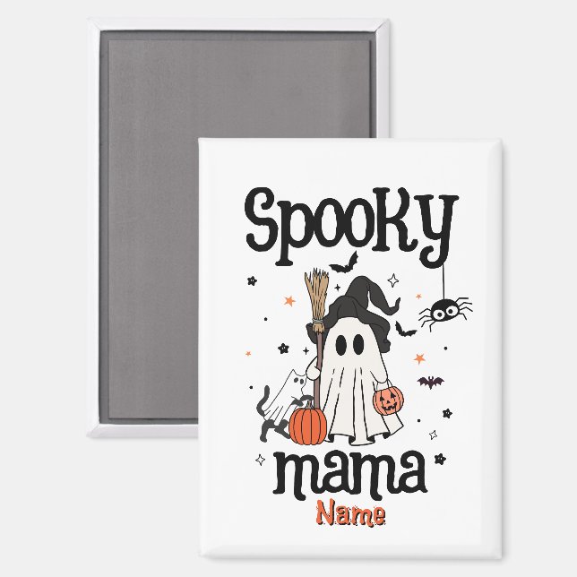 Custom Spooky Mama Halloween - Geist, Katze, Pumpk Magnet (Vorderseite/Rückseite)