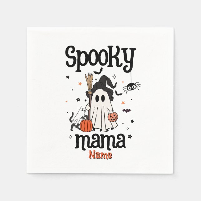 Custom Spooky Mama Halloween - Geist, Katze, Pumpk Serviette (Vorderseite)