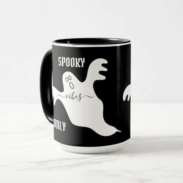 Custom SPOOKY VIBES NUR Ghost Halloween Black Tasse (Vorderseite Links)