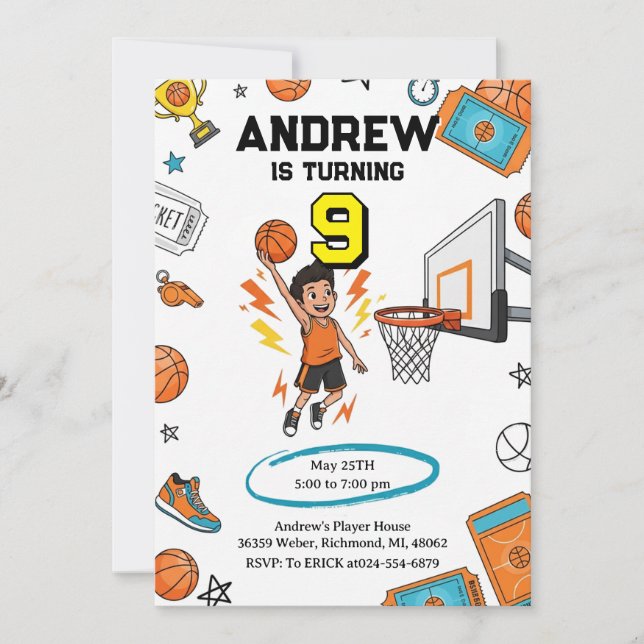 Custom Sport Basketball Birthday Einladung (Vorderseite)