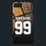 Custom Sport Basketball Jersey Nummer iPhone Fall Case-Mate iPhone Hülle<br><div class="desc">Maßgeschneiderte Sport Basketball Jersey Nummer iPhone Gehäuse. Personalisiertes iPhone-Cover mit atheltisch orangefarbenem Basketballdesign. Anpassbare Hintergrundfarbe hinter Vintagem Foto. Personalisierbar mit Name des High School Teams,  Monogramm,  lustiges Zitat,  Slogan etc. Niedliche Geburtstag Geschenkidee für sportliche Jungs und Mädels. Machen Sie einen für Vater,  Mutter,  Coach,  Freundin,  Freund,  Teamkollegen usw.</div>