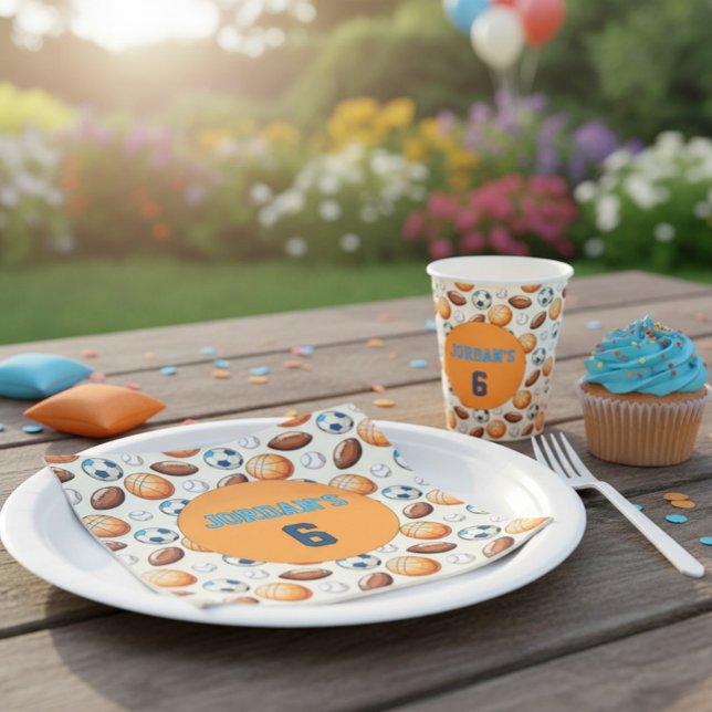 Custom Sports Balls Birthday Napkins with Name  Serviette (Von Creator hochgeladen)