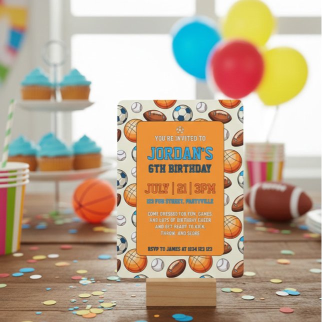 Custom Sports Theme Kids Birthday Invitation Einladung (Von Creator hochgeladen)
