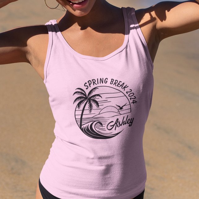 Custom Spring Break Girls Trip Niedlich Beach Fun Tank Top (Embrace the sun-kissed spirit of spring break with our custom name and location shirts!)