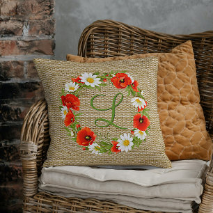 Custom Spring Red Poppies Daisies Blume Wreath Kissen
