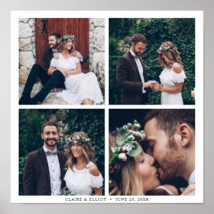 Custom Square Collage 4 Wedding Foto & Text Poster