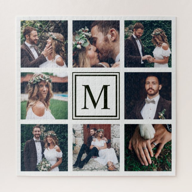 Custom Square Collage 8 Wedding Foto Monogram Puzzle (Vertikal)