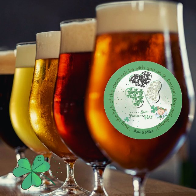 Custom ST Patrick's Day Kleeblatt Little Girl Runder Aufkleber (Custom ST Patrick's Day Shamrock Little Girl Classic Round Sticker)