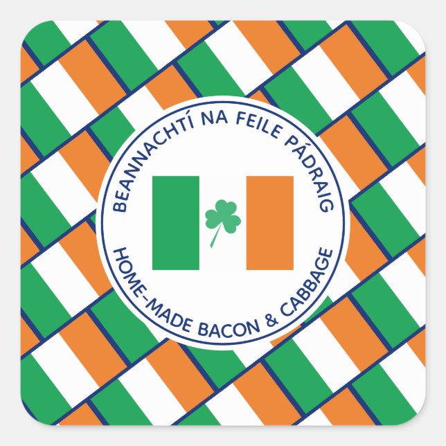 Custom St Patricks Day Zuhause made Bacon Cabbage Quadratischer Aufkleber (Vorderseite)