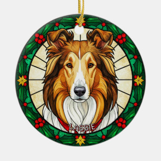 Custom Stained glass effect DOG'S name Christmas  Keramik Ornament