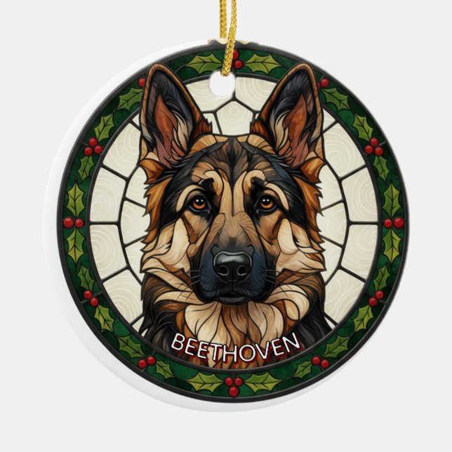 Custom Stained glass effect DOG'S name Christmas  Keramik Ornament (Vorne)