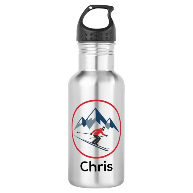 Custom Stainless Steel Water Bottle – Downhill Ski Edelstahlflasche (Vorderseite)
