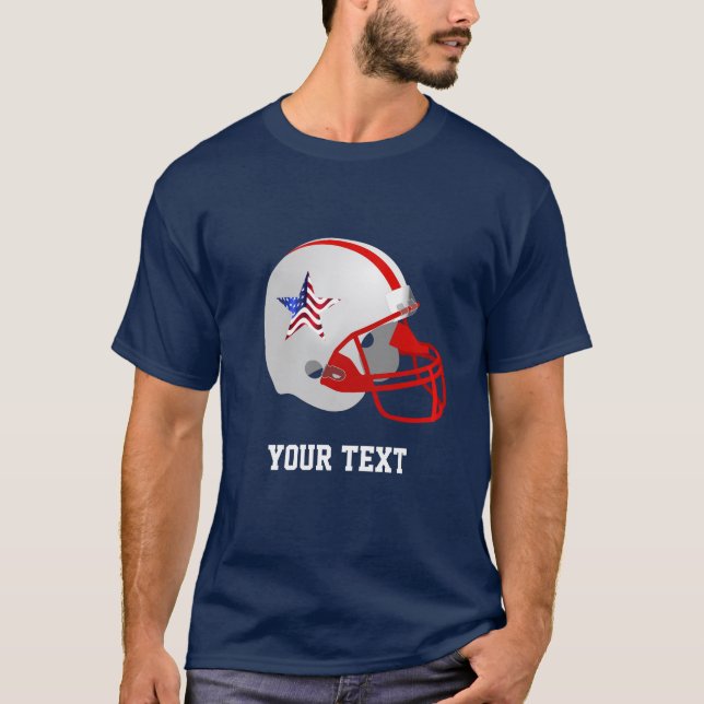 Custom Star auf Red White American Football Helm T-Shirt (Vorderseite)
