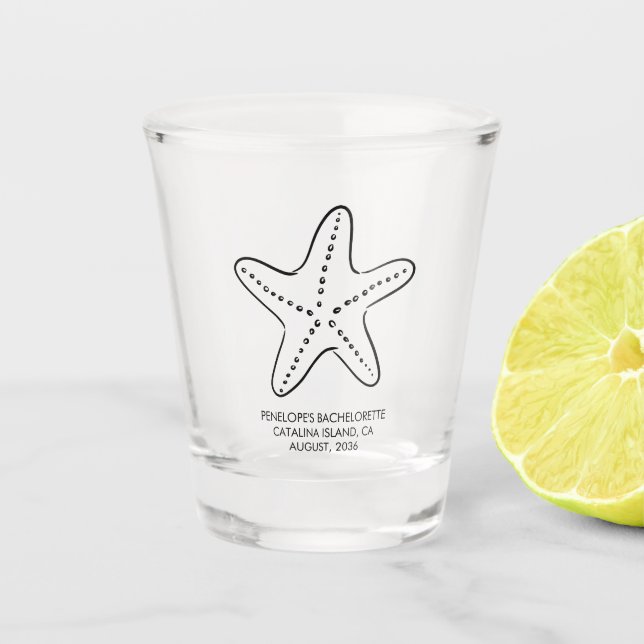 Custom Starfish Bachelorette Shot Glass Favor Gift Schnapsglas (Vorderseite)