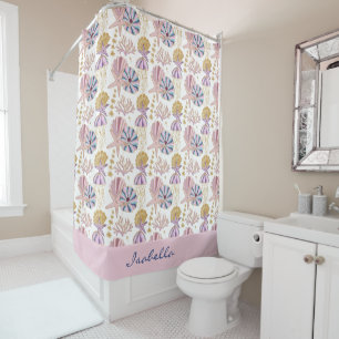 Custom Starfish Seashell Blue Lila Pink Nautic Duschvorhang