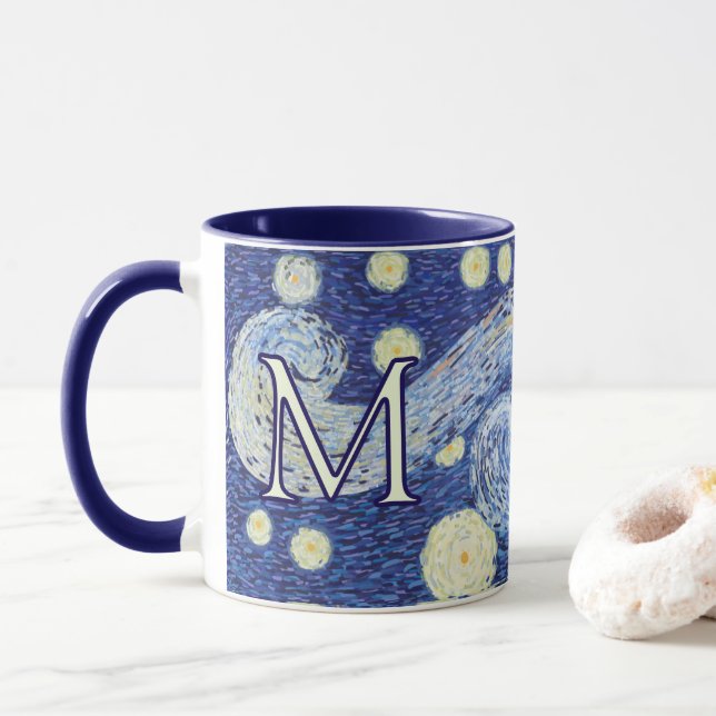 Custom Starry Night Monogram Vincent Van Gogh Art Tasse (Mit Donut)