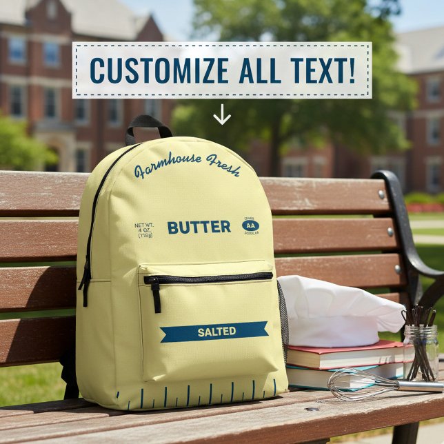 Custom Stick-of-Butter Retro Foodie Backpack  Bedruckter Rucksack (Your totally customized butter stick backpack! Great for culinary school or anyone who loves butter)