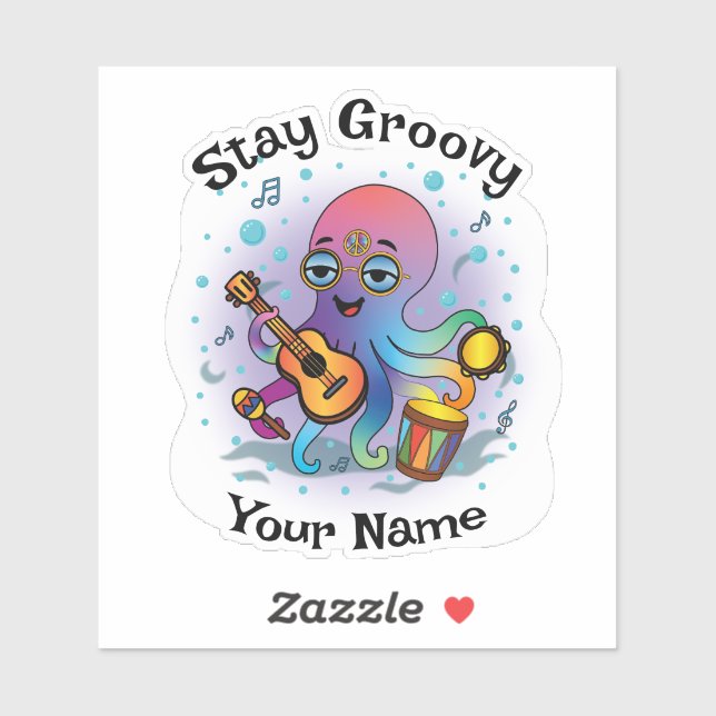 Custom Sticker | Retro Octopus | Name & Text (Blatt)