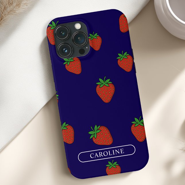 Custom Strawberry Blue Case-Mate iPhone Hülle (Custom Strawberry Case-Mate Blue iPhone Case with your Name or Text)