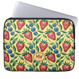 Custom Strawberry Blueberry Pattern on Yellow Laptopschutzhülle
