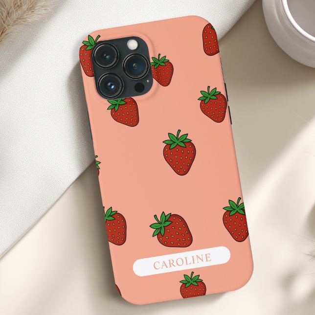 Custom Strawberry Coral Case-Mate iPhone Hülle (Custom Strawberry Case-Mate Coral iPhone Case with your Name or Text)