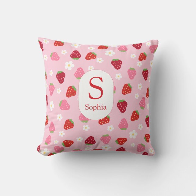 Custom Strawberry & Daisy Baby Pillow Kissen (Vorderseite)