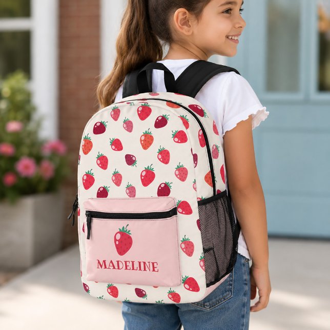 Custom Strawberry Girls Bedruckter Rucksack (Pink and Red Strawberry Patten Girly Printed Backpack)