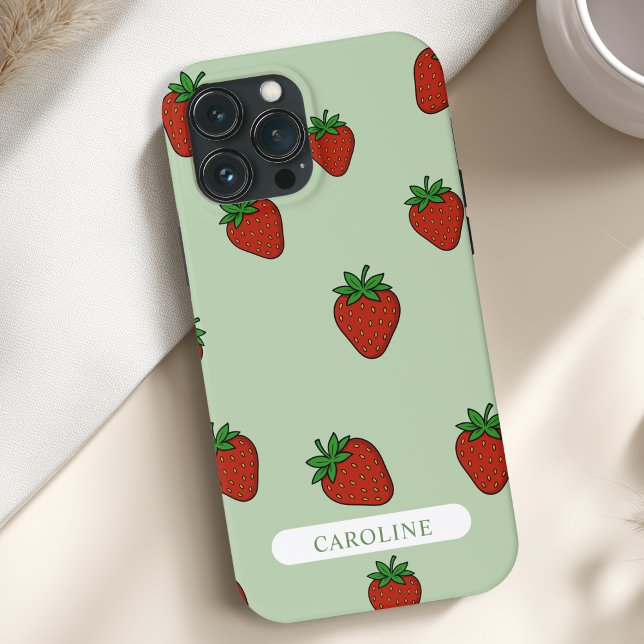 Custom Strawberry Green Case-Mate iPhone Hülle (Custom Strawberry Case-Mate Green iPhone Case with your Name or Text)