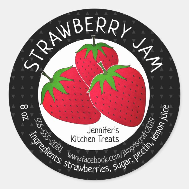 Custom Strawberry Jam Jelly Jars Runder Aufkleber (Vorderseite)